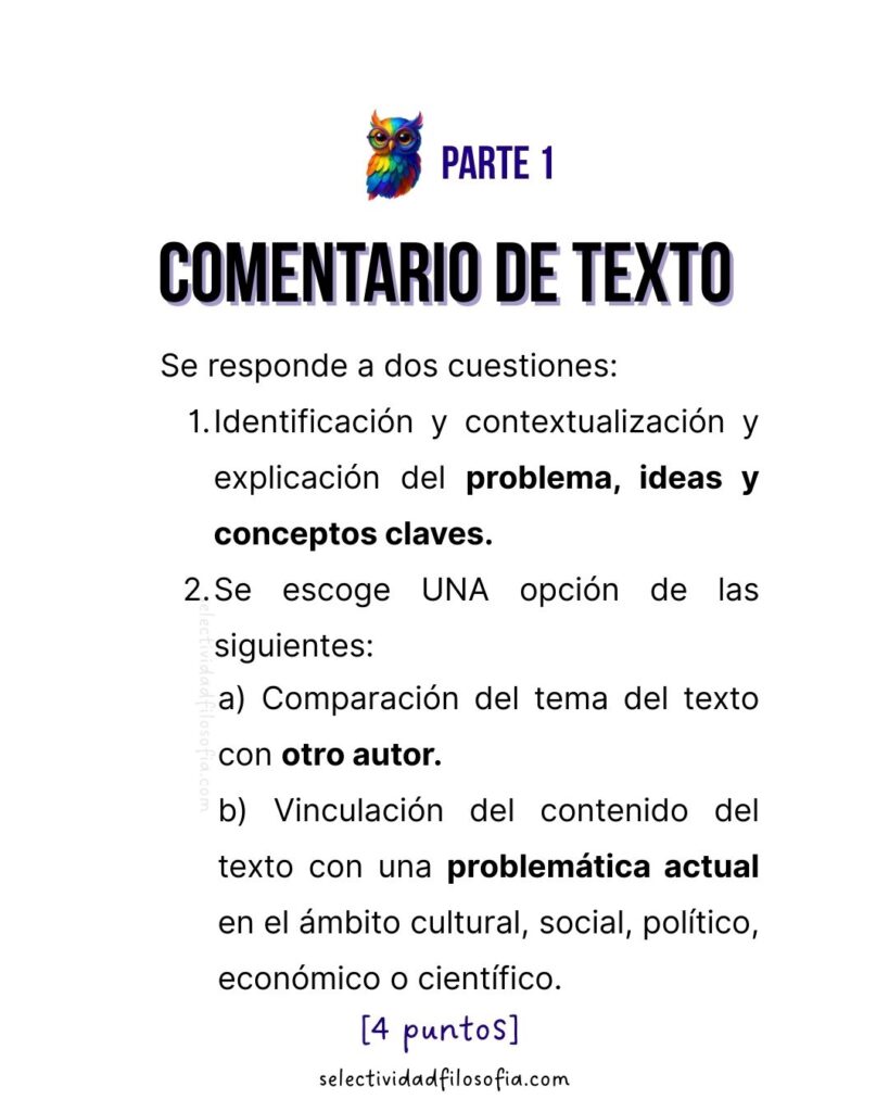1 PAU 2025 EXTREMADURA FILOSOFÍA estructura del examen y preguntas. PRegunta de comentario de texto, tema, tesis, relación con otros filósofos o autores.