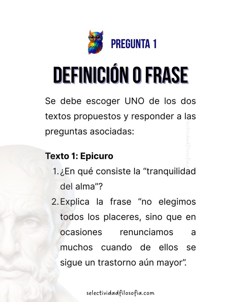 PAU 2025 NAVARRA FILOSOFÍA examen pregunta 1 de definición sobre Epicuro de Samos