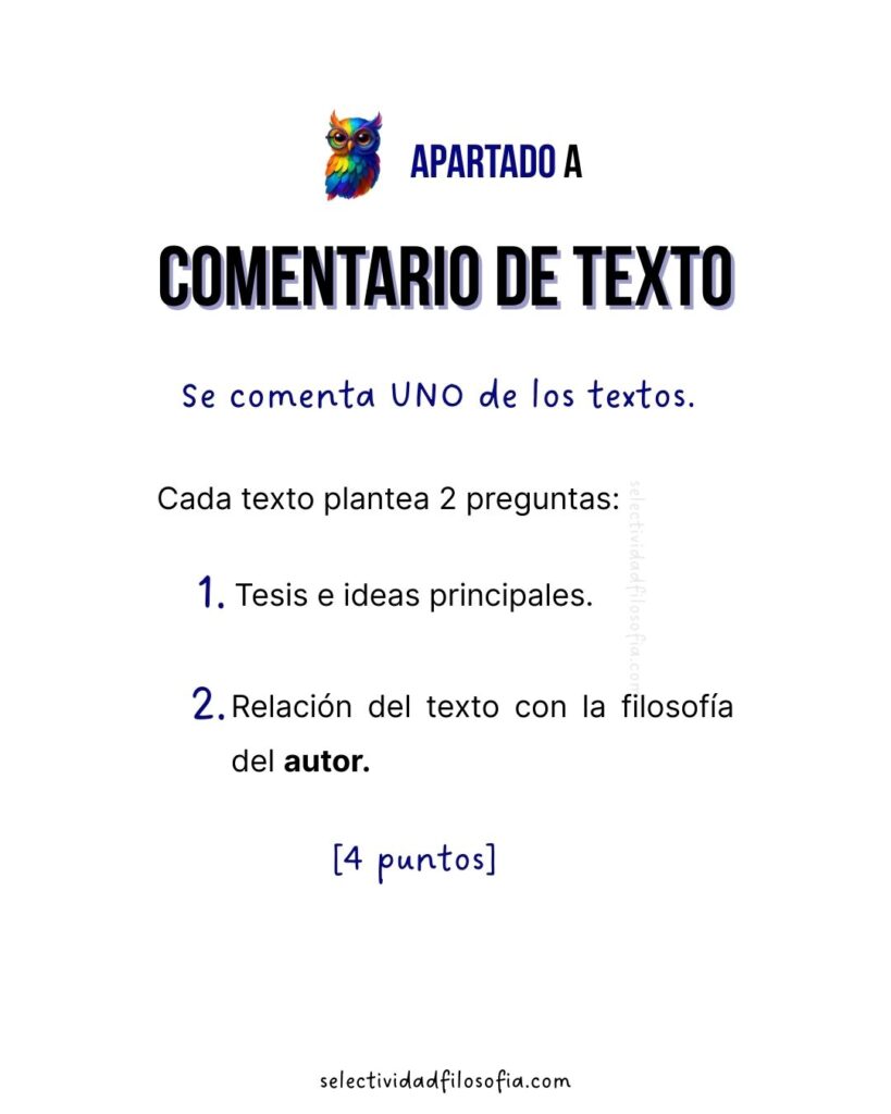 PAU 2025 FILOSOFÍA ARAGÓN, pregunta de comentario de texto filosófico en el que hay que localizar tema y tesis, y  buscar la relación con otro autor.
