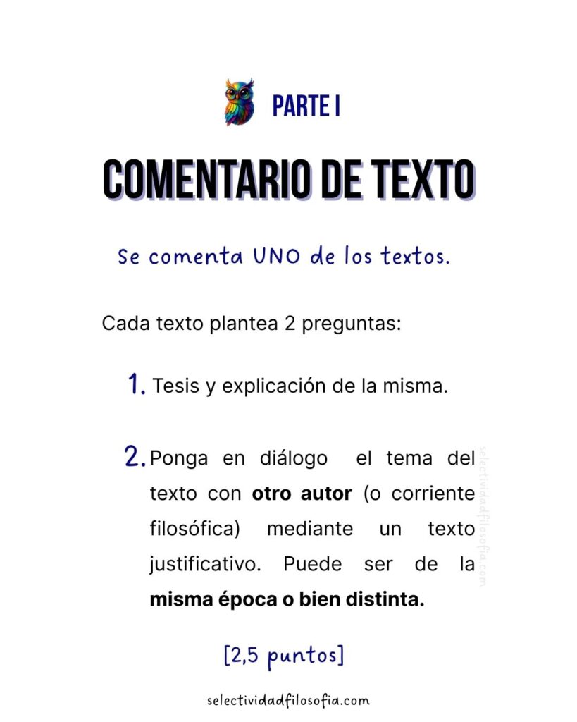 PAU 2025 FILOSOFÍA MADRID, pregunta de comentario de texto para localizas tema y tesis y relación con otros filósofos.