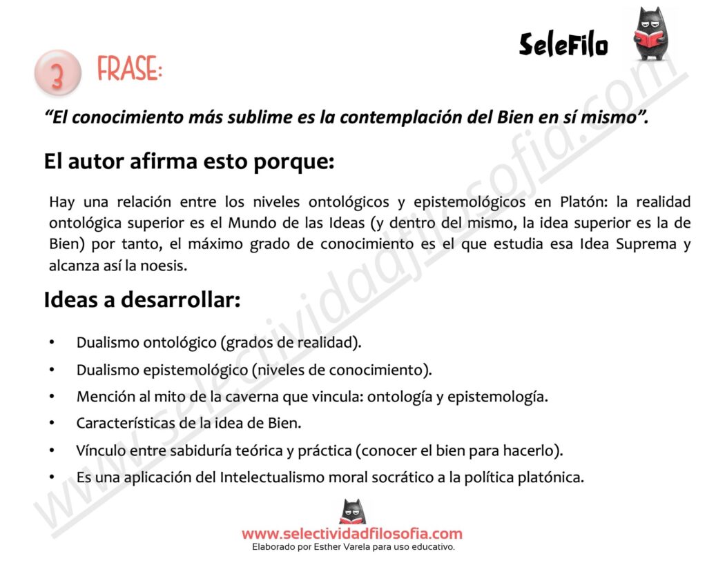 Explicación de la frase de Platón sobre el conocimiento más sublime y la contemplación del Bien en sí mismo