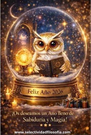 Felicitación de año 2026 con logo original de selectividadfilosofia.com, diseño inédito con todos los derechos reservados