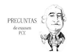 Ilustración de Hume de Nacho García con título Preguntas de Examen PCE en el blog educativo “SeleFilo” de preparación para las pruebas de Filosofía PAU y PCE, de Esther Varela.