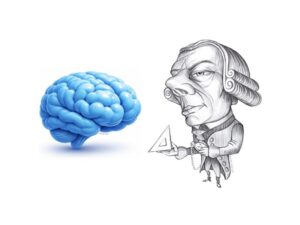 Ilustración de Kant por Nacho García Benavente, junto a ilustración cerebro por SeleFilo