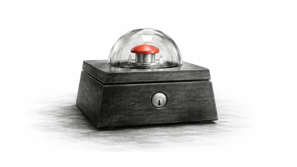 Ilustración de SeleFilo (blog de Esther Varela) de una caja con un botón rojo.