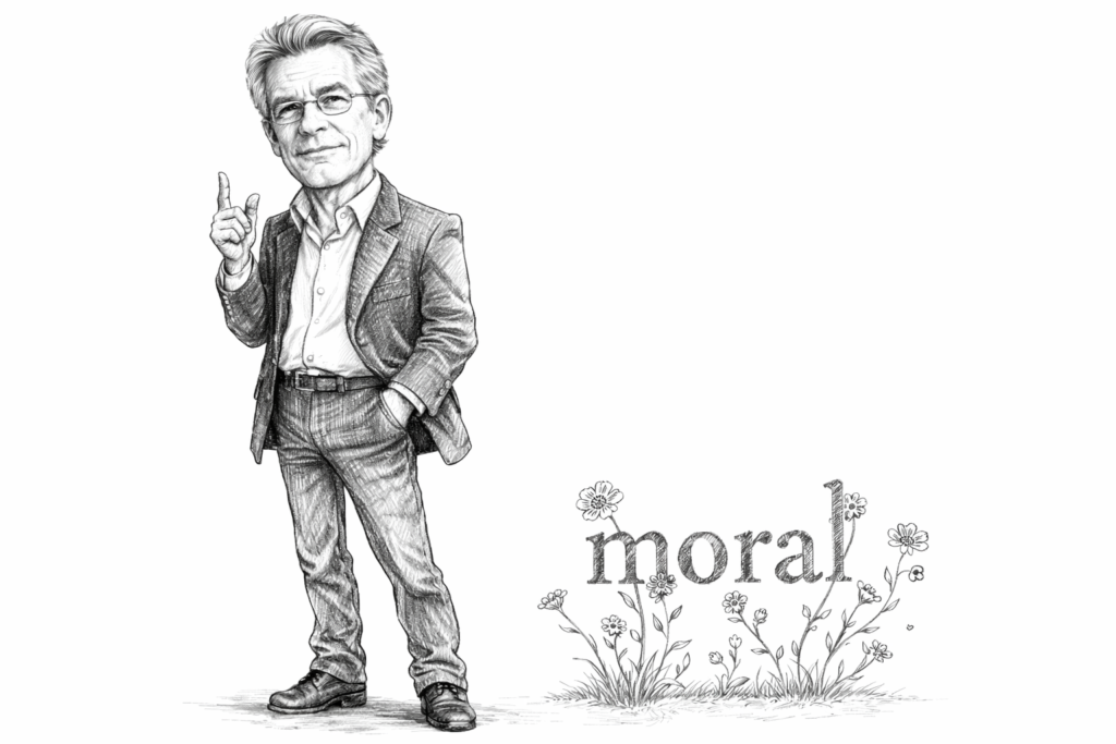 Ilustración boceto del filósofo André- Comte Sponville de [selectividadfilosofia.com] para entrada de texto online.