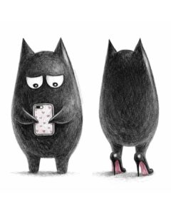 Ilustración del logo del blog educativo de Filosofía SeleFilo con móvil en la mano (Esther Varela)