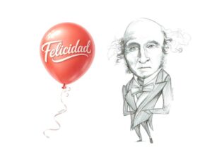 Ilustración de Stuart Mill de Nacho García junto a ilustración de globo rojo de SeleFilo.