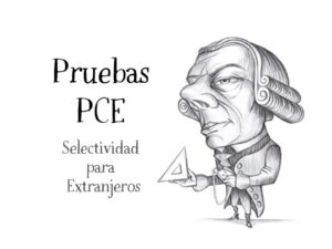 Ilustración de Kant de Nacho García insertada en imagen con título “Pruebas PCE - Selectividad en Extranjeros” para el blog educativo “SeleFilo” de preparación para las pruebas de Filosofía PAU y PCE, de Esther Varela. Ilustra entrada con archivo en PDF de preguntas del filósofo.
