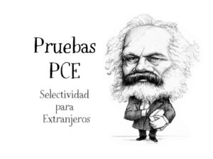 Ilustración de Marx de Nacho García con título “Pruebas PCE - Selectividad para Extranjeros”, en el blog educativo “SeleFilo” de preparación para las pruebas de Filosofía PAU y PCE, de Esther Varela.