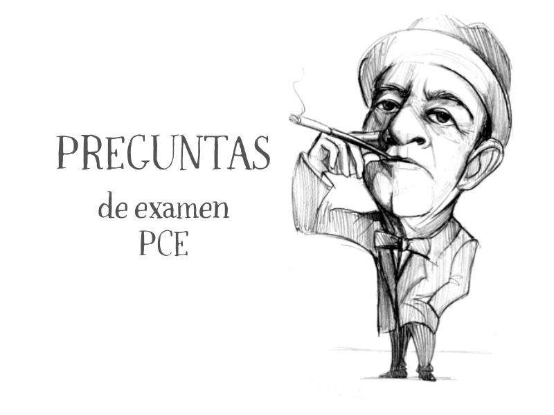 Ilustración de Ortega y Gasset de Nacho García con título Preguntas de Examen PCE en el blog educativo “SeleFilo” de preparación para las pruebas de Filosofía PAU y PCE, de Esther Varela.