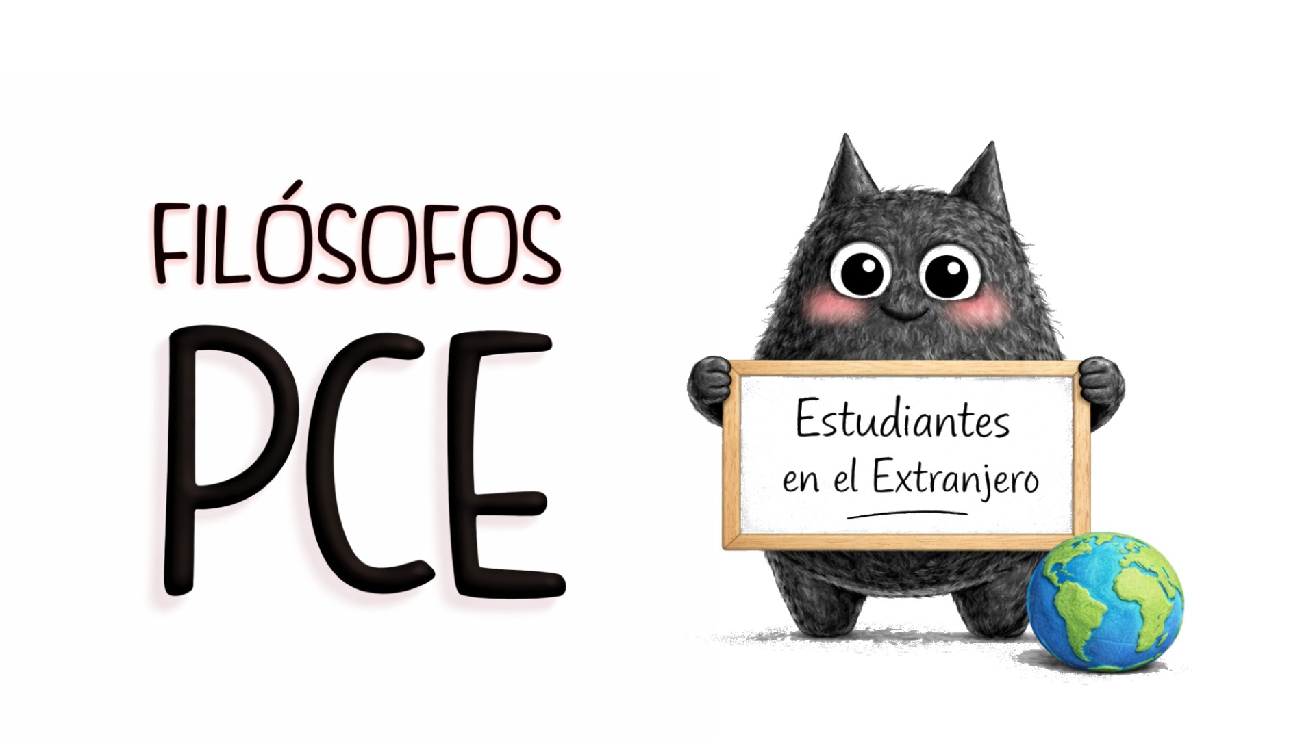 Filósofos en el examen PCE de Filosofía, con personaje de SeleFilo (búho-grato negro) ilustrado