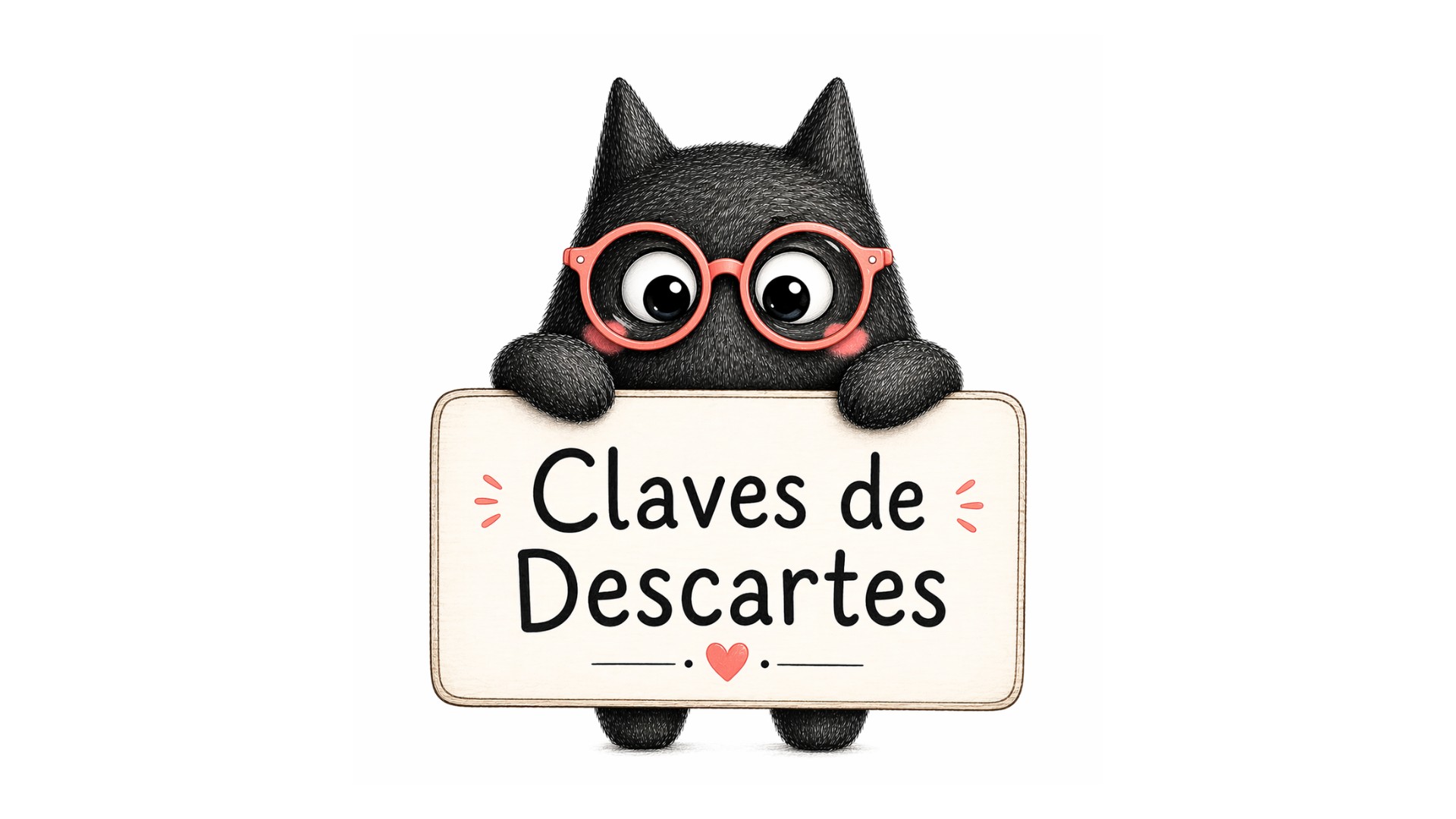 Personaje de SeleFilo sujetando un cartel que pone "Claves de Descartes" para la Selectividad.
