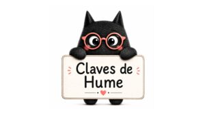 Personaje de SeleFilo sujetando un cartel que pone "Claves de Hume" para la Selectividad.