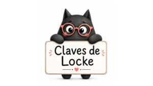 Personaje de SeleFilo sujetando un cartel que pone "Claves de Locke" para la Selectividad.