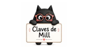 Personaje de SeleFilo sujetando un cartel que pone "Claves de Mill" para la Selectividad.