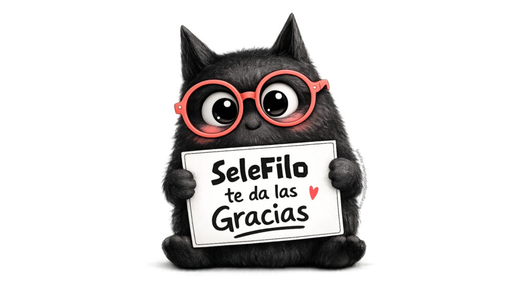 El Personaje SeleFilo ilustrado sosteniendo un cartel que dice "SeleFilo te da las Gracias". Blog SeleFilo de Esther Varela.