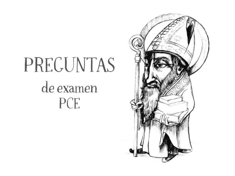Ilustración de San Agustín de Nacho García con título Preguntas de Examen PCE en el blog educativo “SeleFilo” de preparación para las pruebas de Filosofía PAU y PCE, de Esther Varela.