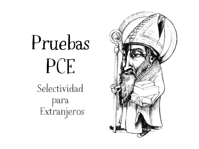 Ilustración de San Agustín de Nacho García con título “Pruebas PCE - Selectividad para Extranjeros”, en el blog educativo “SeleFilo” de preparación para las pruebas de Filosofía PAU y PCE, de Esther Varela.