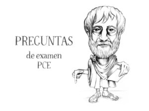 Ilustración de Aristóteles de Nacho García con título Preguntas de Examen PCE para el blog educativo de Esther Varela, SeleFilo de preparación para las pruebas de Filosofía PAU y PCE