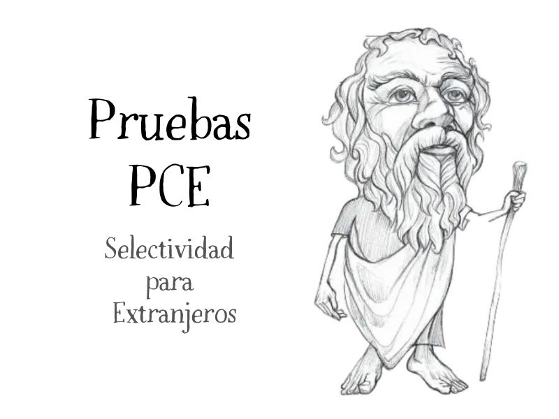 Ilustración de Sócrates de Nacho García con título “Pruebas PCE - Selectividad para Extranjeros”, en el blog educativo “SeleFilo” de preparación para las pruebas de Filosofía PAU y PCE, de Esther Varela.