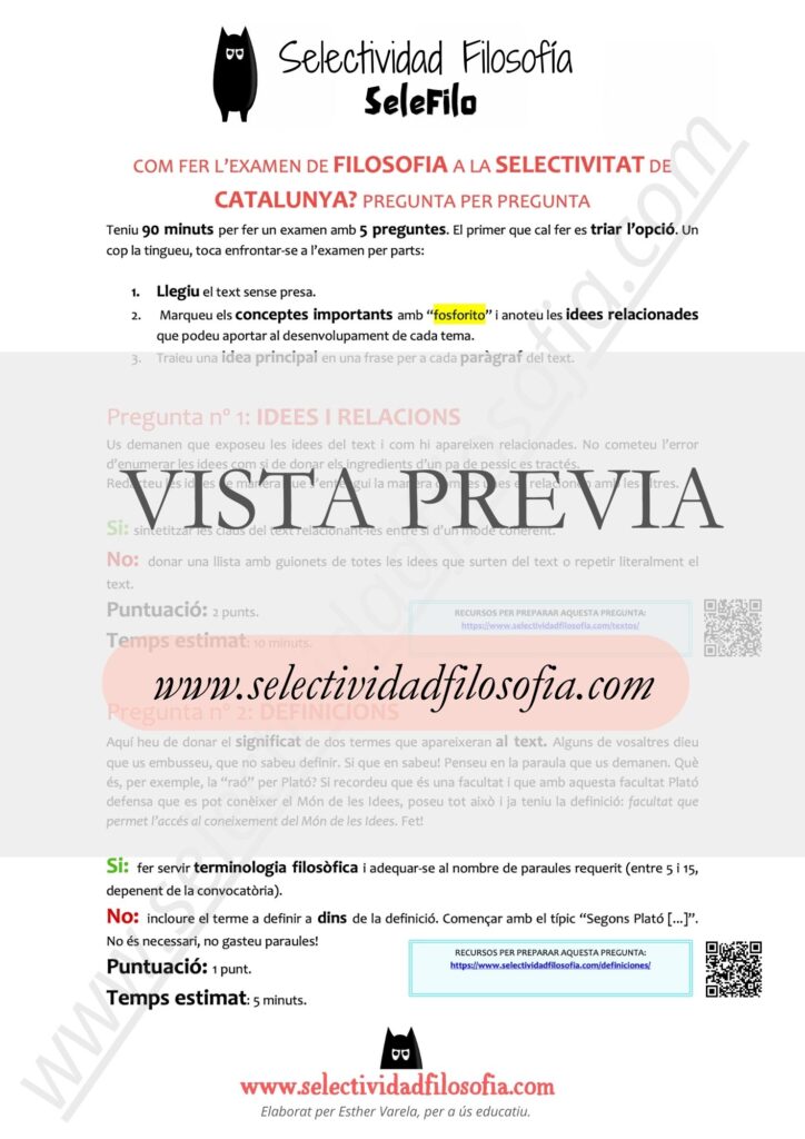 Vista previa de Com fer examen filosofia PAU Catalunya, material educatiu de SeleFilo descarregable en botó inferior