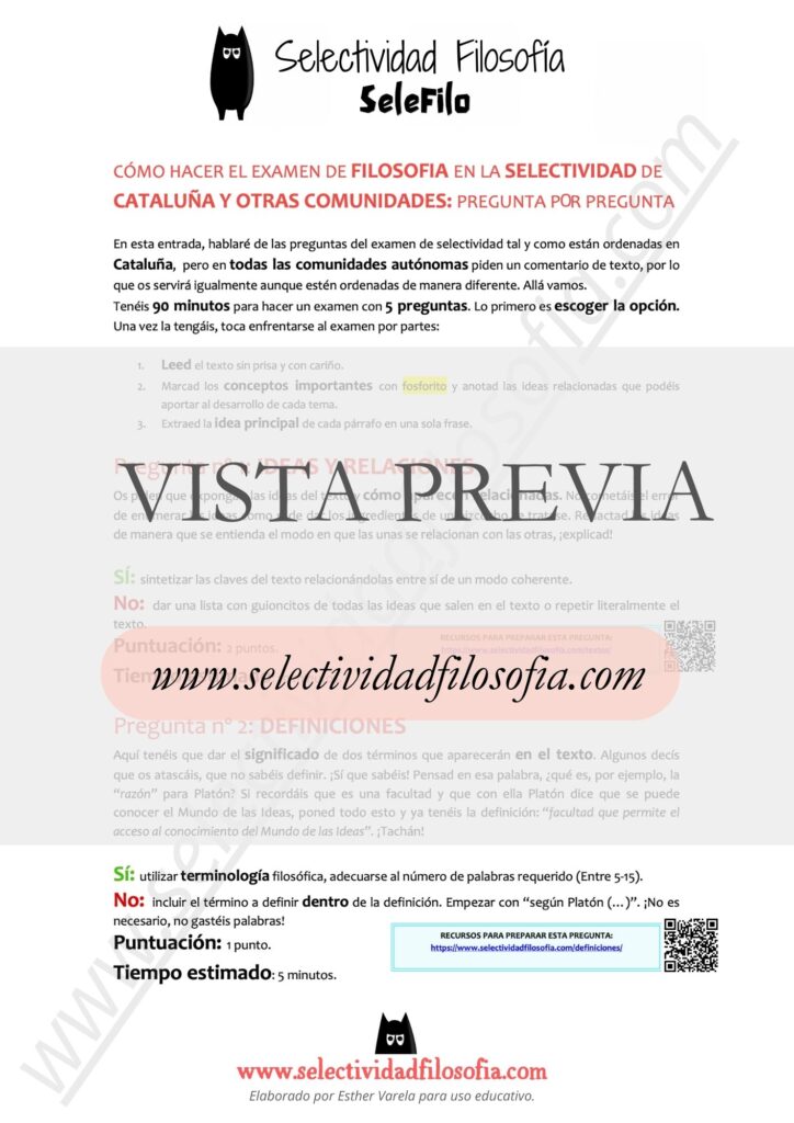 Vista previa de Cómo hacer examen filosofía Cataluña, descargable en PDF en botón inferior.