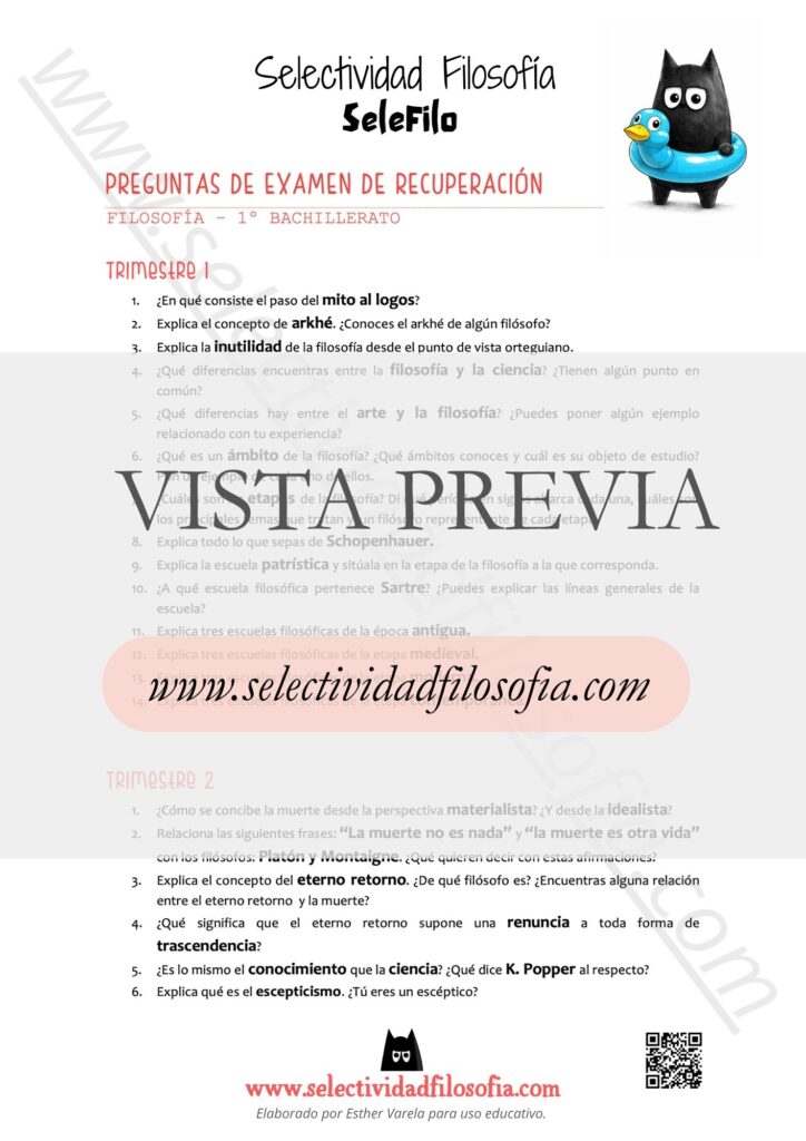 Vista previa de Preguntas de recuperación 1º bachillerato, blog SeleFilo