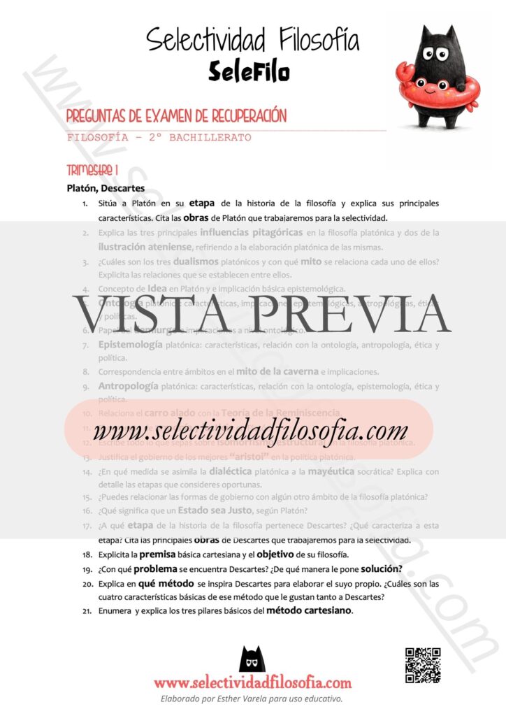 Vista previa de Preguntas de recuperación 2º bachillerato de Filosofía