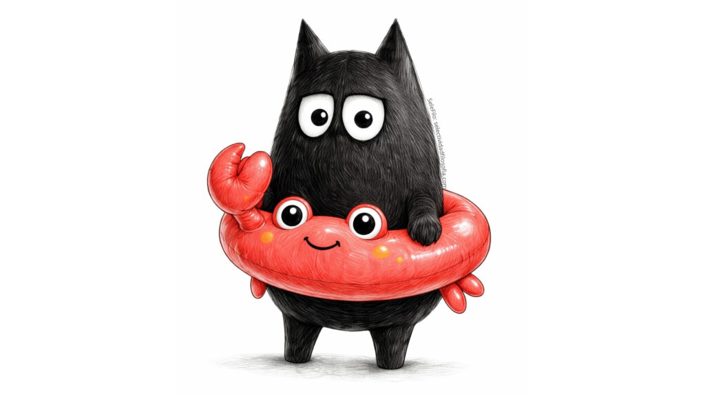 Personaje del blog SeleFilo (Selectividad Filosofía) con flotador rojo, ilustrando las preguntas de recuperación de Filosofía 2º de bachillerato