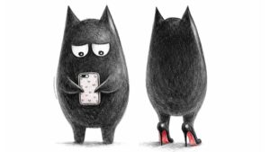 Ilustración del logo del blog educativo de Filosofía SeleFilo con móvil en la mano (Esther Varela)